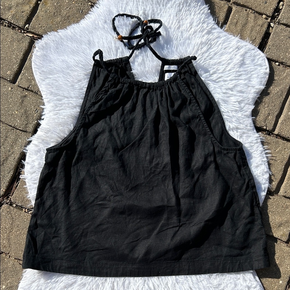 Nicole Miller Black Halter Tank Top from 100% Linen Size Large